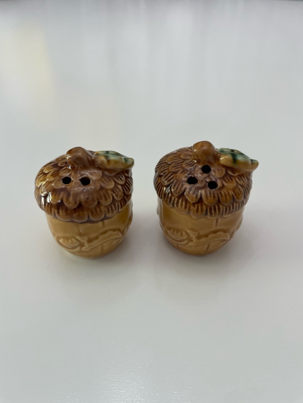 Vintage Acorn Salt and Pepper Shakers in Brown and Gold